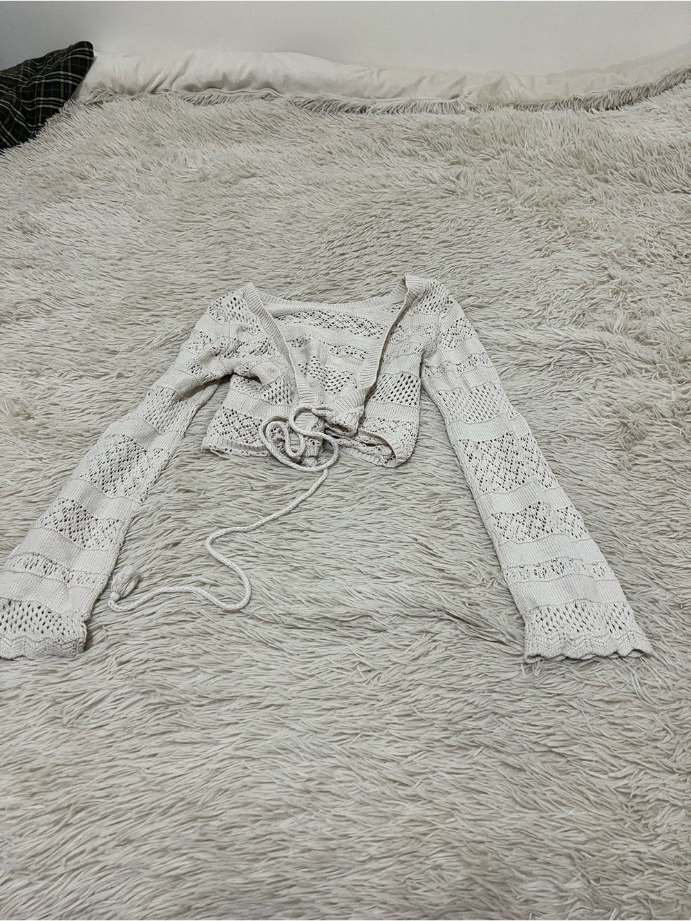 aerie Cream Crochet Tie-Front Long Sleeve Top